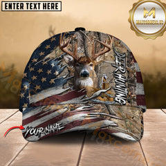 Maxcorners Deer Hunting American Flag Ripped Camo Multicolor Options Personalized Name 3D Cap