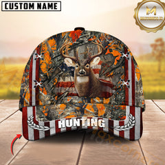 Maxcorners Buck Hunting Patriotic Ripped Flag Camo Multicolor Options Personalized Name 3D Cap