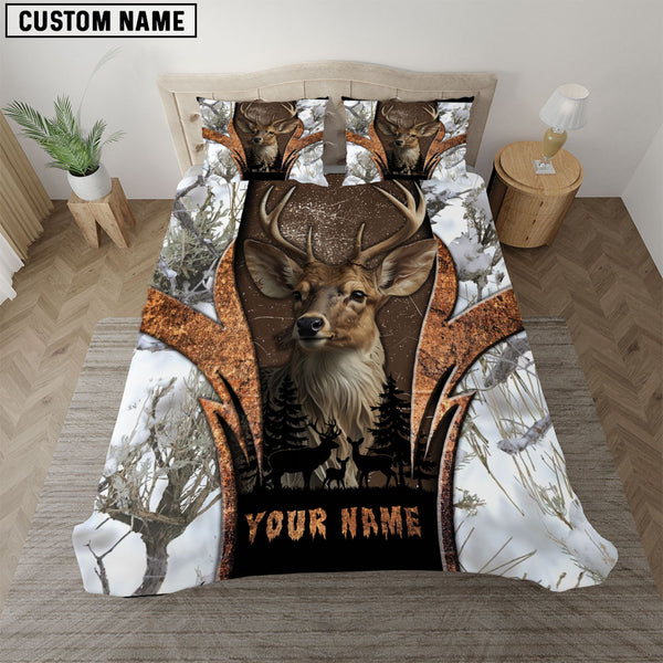 Maxcorners White Camo Deer Hunter Nature Personalized Name Bedding Set 3D All Over Printed