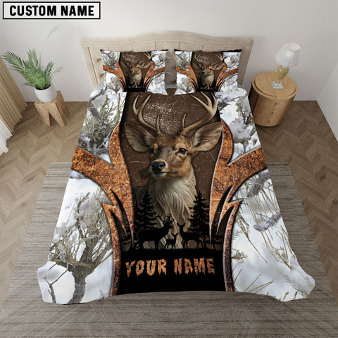Maxcorners White Camo Deer Hunter Nature Personalized Name Bedding Set 3D All Over Printed