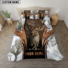 Maxcorners White Camo Deer Hunter Nature Personalized Name Bedding Set 3D All Over Printed