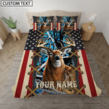 Maxcorners Deer American Flag Camo Blue Personalized Name Bedding Set 3D All Over Printed