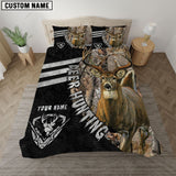 Maxcorners Whitetail Deer Hunting Grass Brown Camo Black Personalized Name Bedding Set 3D All Over Printed