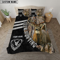 Maxcorners Whitetail Deer Hunting Grass Brown Camo Black Personalized Name Bedding Set 3D All Over Printed