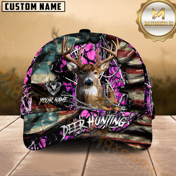 Maxcorners Patriotic Deer Hunting Camo Multicolor Options Personalized Name 3D Cap