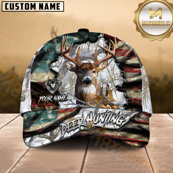Maxcorners Patriotic Deer Hunting Camo Multicolor Options Personalized Name 3D Cap