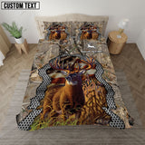 Maxcorners Deer Hunter American Flag Grass Brown Camo Personalized Name Bedding Set 3D All Over Printed