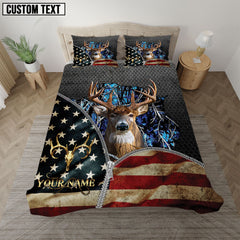 Maxcorners Patriotic Deer Hunter Blue American Flag Bedding Set 3D All Over Printed
