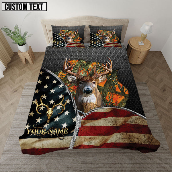 Maxcorners Patriotic Deer Hunter Orange American Flag Bedding Set 3D All Over Printed