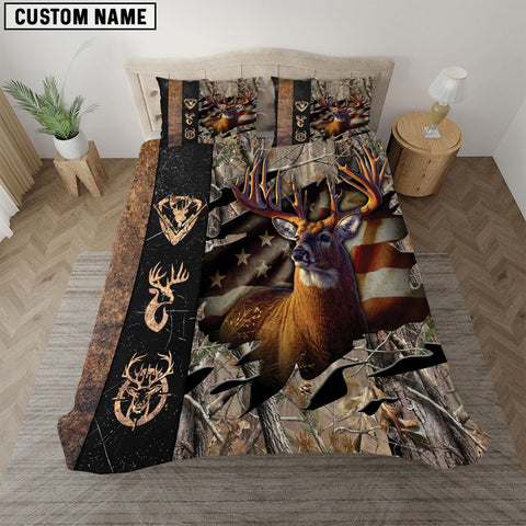 Maxcorners Rustic Deer Hunting Camo Grass Brown American Pride Bedding Set 3D All Over Printed
