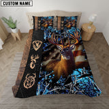 Maxcorners Rustic Deer Hunting Camo Blue American Pride Bedding Set 3D All Over Printed
