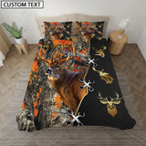 Maxcorners Orange Deer Hunter Forest Pattern Personalized Name Bedding Set 3D All Over Printed