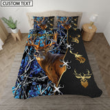 Maxcorners Blue Deer Hunter Forest Pattern Personalized Name Bedding Set 3D All Over Printed