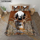 Maxcorners Deer Hunter Grass Brown Leather Camo Personalized Name Bedding Set 3D Printed