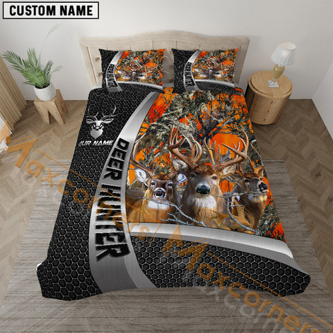 Maxcorners Deer Hunter Orange Forest Camo Personalized Name Bedding Set 3D Printed