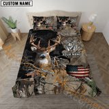 Maxcorners Deer Hunting American Flag Brown Camo Personalized Name Bedding Set 3D All Over Printed