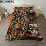 Maxcorners Hunting Deer American Flag Camouflage Rustic Wood Personalized Name Bedding Set 3D All Over Printed| Orange