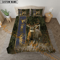 Maxcorners Deer Hunting Bedding Set Realistic Buck Scene Personalized Name Bedding Set 3D All Over Printed