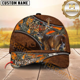 Maxcorners Deer Hunting Grass Brown Leather Camo Multicolor Options Personalized Name 3D Cap