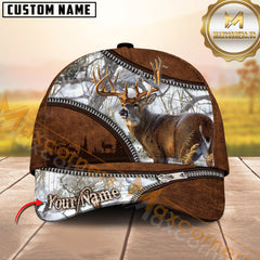 Maxcorners Deer Hunting Grass Brown Leather Camo Multicolor Options Personalized Name 3D Cap