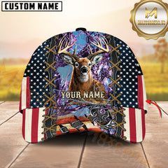 Maxcorners Hunting Deer American Flag Camouflage Barbed Wire 3D Cap Multicolor Options Personalized Name 3D Cap