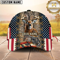Maxcorners Hunting Deer American Flag Camouflage Barbed Wire 3D Cap Multicolor Options Personalized Name 3D Cap