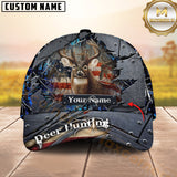 Maxcorners Deer Hunting Camo Metal Tear American Flag Multicolor Options Personalized Name 3D Cap