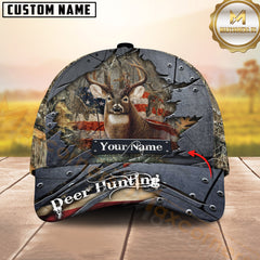 Maxcorners Deer Hunting Camo Metal Tear American Flag Multicolor Options Personalized Name 3D Cap