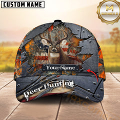 Maxcorners Deer Hunting Camo Metal Tear American Flag Multicolor Options Personalized Name 3D Cap