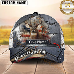 Maxcorners Deer Hunting Camo Metal Tear American Flag Multicolor Options Personalized Name 3D Cap