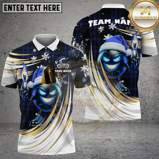 Maxcorners Bowling Santa Flame White Gold Multicolor Options Personalized Name, Team Name 3D Shirt (4 Colors)