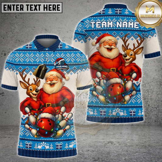 Maxcorners Santa Claus Bowling Christmas Shirt Multicolor Options Personalized Name, Team Name 3D Shirt (4 Colors)