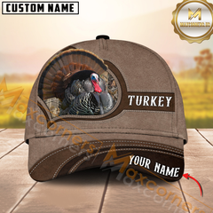 Maxcorners Hunting Rustic Brown Feather Display Personalized Name 3D Cap (Deer/Moose/Elk/Turkey/Bear/Boar)