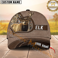 Maxcorners Hunting Rustic Brown Feather Display Personalized Name 3D Cap (Deer/Moose/Elk/Turkey/Bear/Boar)