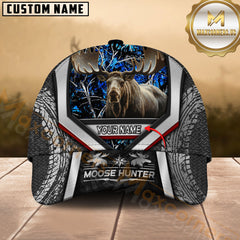 Maxcorners Moose Hunter Camo Tire-Texture Modern Stripe Multicolor Options Personalized Name 3D Cap