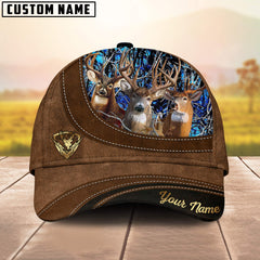 Maxcorners Deer Hunting Cap Triple Buck Scene Rustic Brown Design Multicolor Options Personalized Name 3D Cap