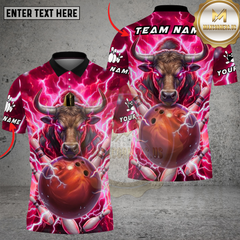 Maxcorners Bowling Lightning Bull Thunder Power Multi Options Personalized Name, Team Name Unisex 3D Shirt (4 Colors)