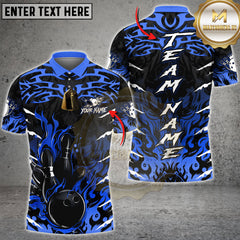Maxcorners Bowling Dark Flame Bowling Strike Style Multi Options Personalized Name, Team Name Unisex 3D Shirt (4 Colors)