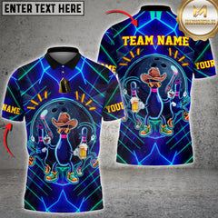 Maxcorners Bowling Neon Cowboy Party Bowling Style Multi Options Personalized Name, Team Name Unisex 3D Shirt (4 Colors)