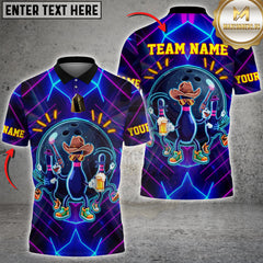 Maxcorners Bowling Neon Cowboy Party Bowling Style Multi Options Personalized Name, Team Name Unisex 3D Shirt (4 Colors)
