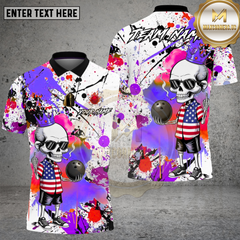 Maxcorners Bowling American Skull Graffiti Bowling Style Multi Options Personalized Name, Team Name Unisex 3D Shirt (4 Colors)