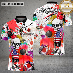 Maxcorners Bowling American Skull Graffiti Bowling Style Multi Options Personalized Name, Team Name Unisex 3D Shirt (4 Colors)