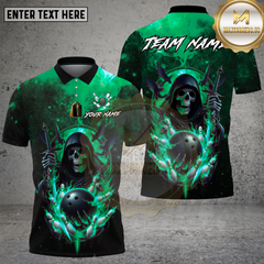 Maxcorners Bowling Grim Reaper Fire Strike Dark Fantasy Style Multi Options Personalized Name, Team Name Unisex 3D Shirt (4 Colors)