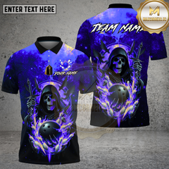 Maxcorners Bowling Grim Reaper Fire Strike Dark Fantasy Style Multi Options Personalized Name, Team Name Unisex 3D Shirt (4 Colors)