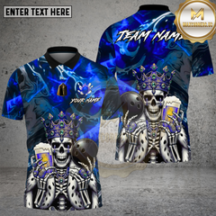 Maxcorners Bowling King Skull Royal Pub Style Multi Options Personalized Name, Team Name Unisex 3D Shirt (4 Colors)