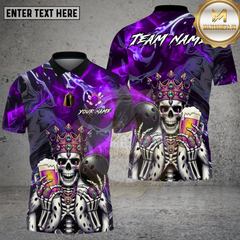 Maxcorners Bowling King Skull Royal Pub Style Multi Options Personalized Name, Team Name Unisex 3D Shirt (4 Colors)