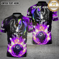 Maxcorners Bowling Demon Skull Fire Power Strike Fantasy Style Multi Options Personalized Name, Team Name Unisex 3D Shirt (4 Colors)