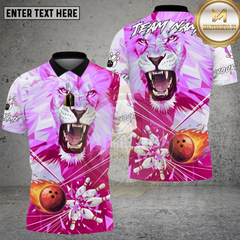 Maxcorners Bowling Ice Lion Power Strike Bowling Ball Dynamic Style Multi Options Personalized Name, Team Name Unisex 3D Shirt (4 Colors)