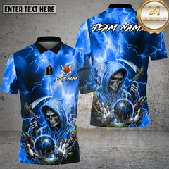 Maxcorners Bowling Grim Reaper Lightning Skull Power Style Multi Options Personalized Name, Team Name Unisex 3D Shirt (4 Colors)