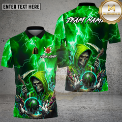 Maxcorners Bowling Grim Reaper Lightning Skull Power Style Multi Options Personalized Name, Team Name Unisex 3D Shirt (4 Colors)